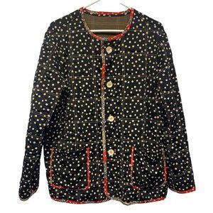 KOOS of Course Jacket Black Cream Dot Red Trim REVERSIBLE to Brown Women's Large